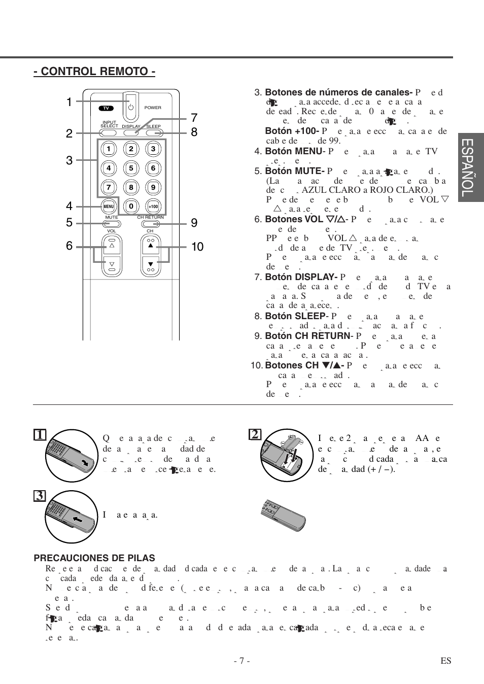 Esp añol, Control remoto | FUNAI F20LCTE User Manual | Page 23 / 48