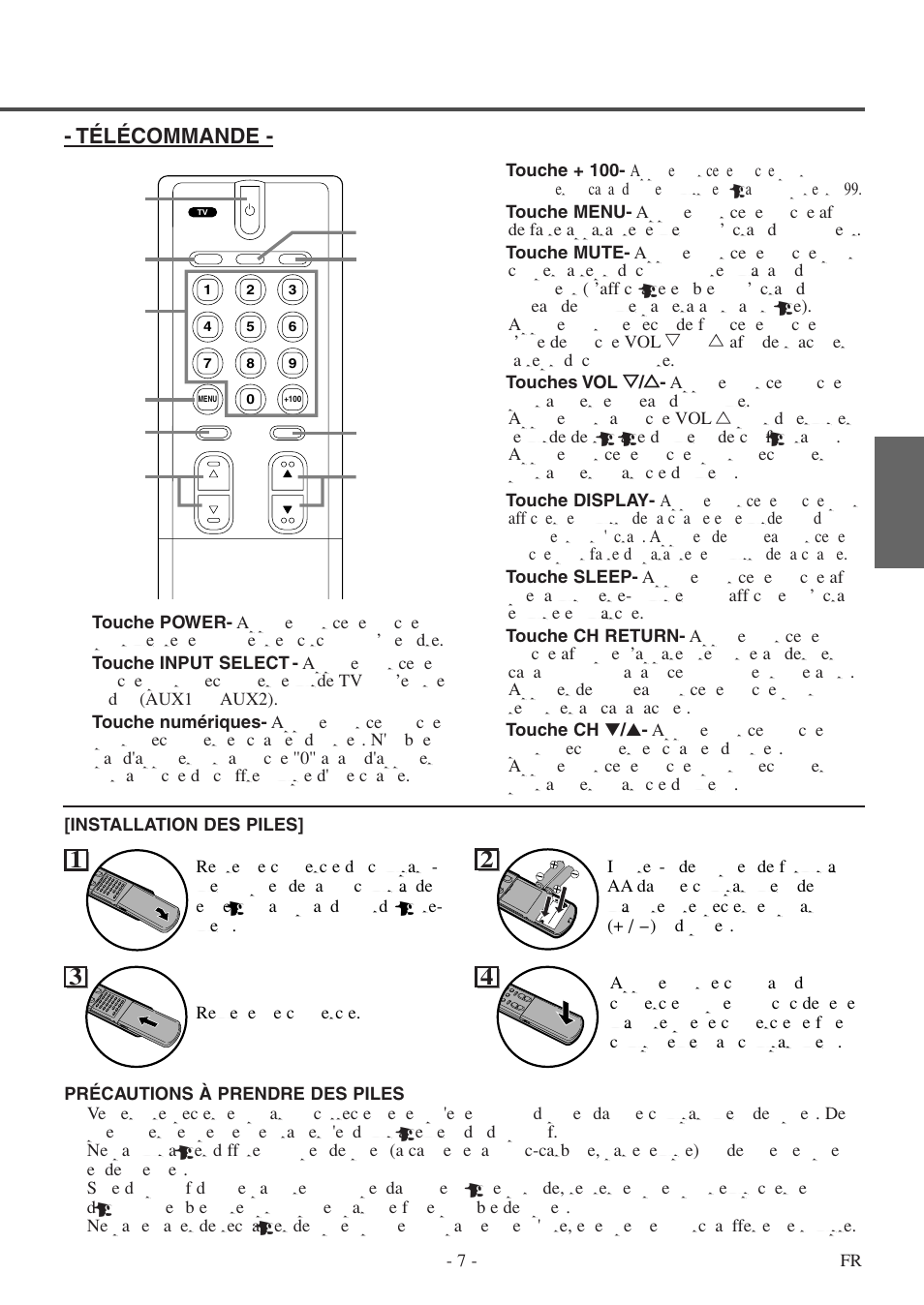 Français, Télécommande | FUNAI F20LCTE User Manual | Page 39 / 48