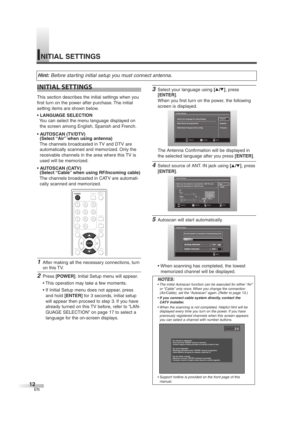 Initial settings, Nitial settings | FUNAI CIWL3706 User Manual | Page 12 / 36