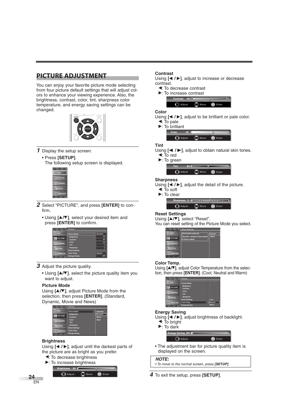 Picture adjustment | FUNAI CIWL3706 User Manual | Page 24 / 36