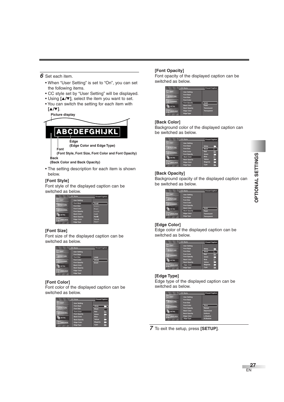 Optional settings | FUNAI CIWL3706 User Manual | Page 27 / 36