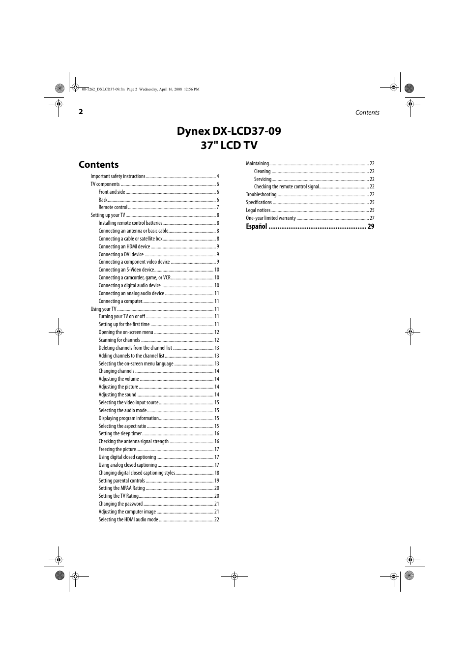 FUNAI DX-LCD37-09 User Manual | Page 2 / 64
