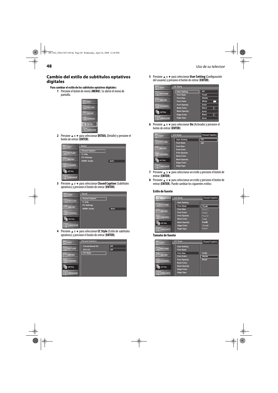 Uso de su televisor | FUNAI DX-LCD37-09 User Manual | Page 48 / 64