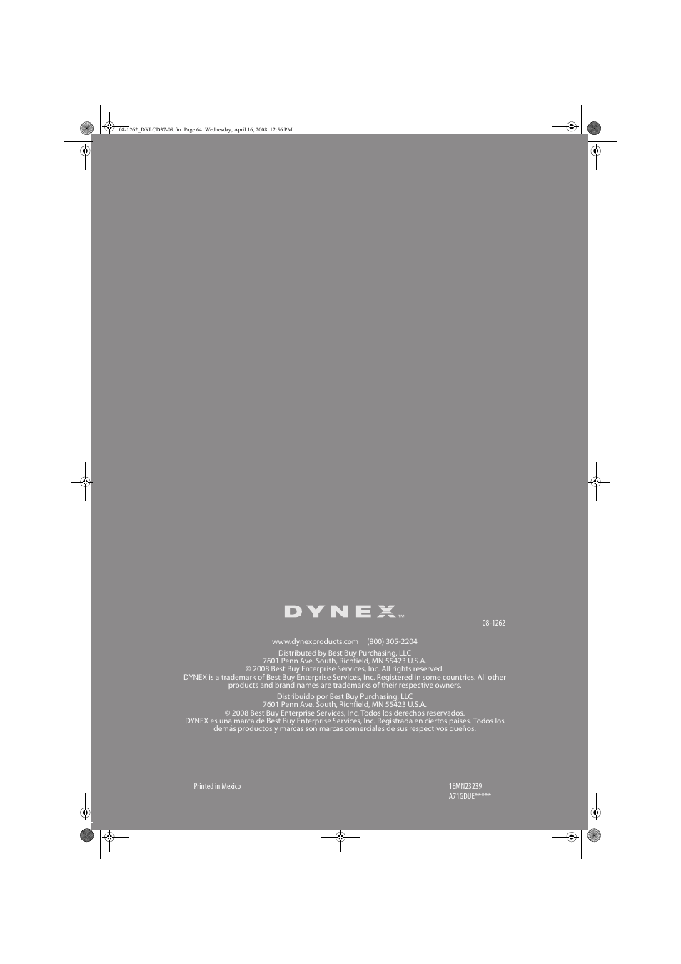 FUNAI DX-LCD37-09 User Manual | Page 64 / 64