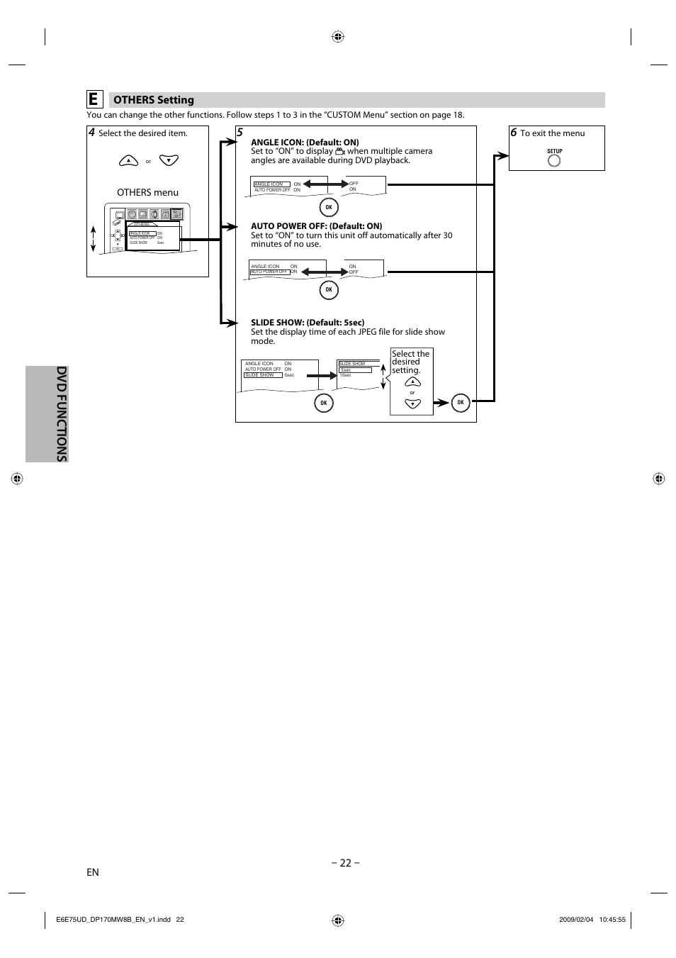 Dvd functions, Others setting, Others menu | FUNAI Magnavox DP170MW8B User Manual | Page 22 / 28