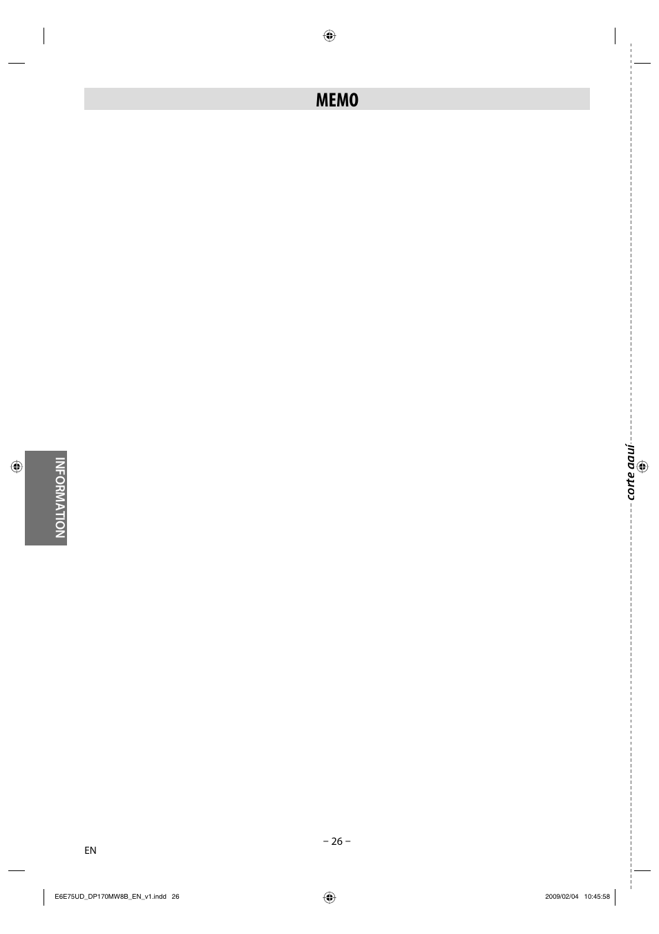 Information, Corte aquí | FUNAI Magnavox DP170MW8B User Manual | Page 26 / 28