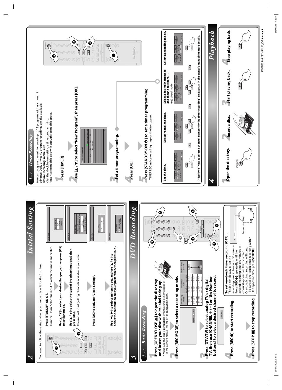 3dvd recording 4 playback, 2initial setting, Basic recording | Timer recording 3, Press [rec i ] to start recording, Insert a disc, Open the disc tray, Start playing back, Stop playing back, Press [ok | FUNAI ZC350MS8 User Manual | Page 102 / 102