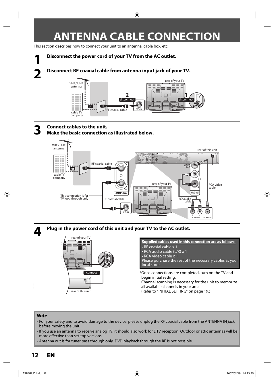 Antenna cable connection, 12 en 12 en | FUNAI ZC350MS8 User Manual | Page 12 / 102