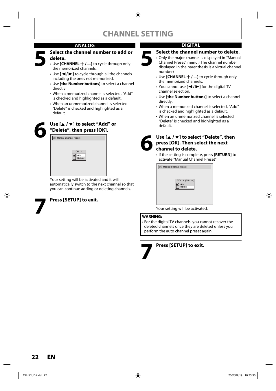 Channel setting | FUNAI ZC350MS8 User Manual | Page 22 / 102