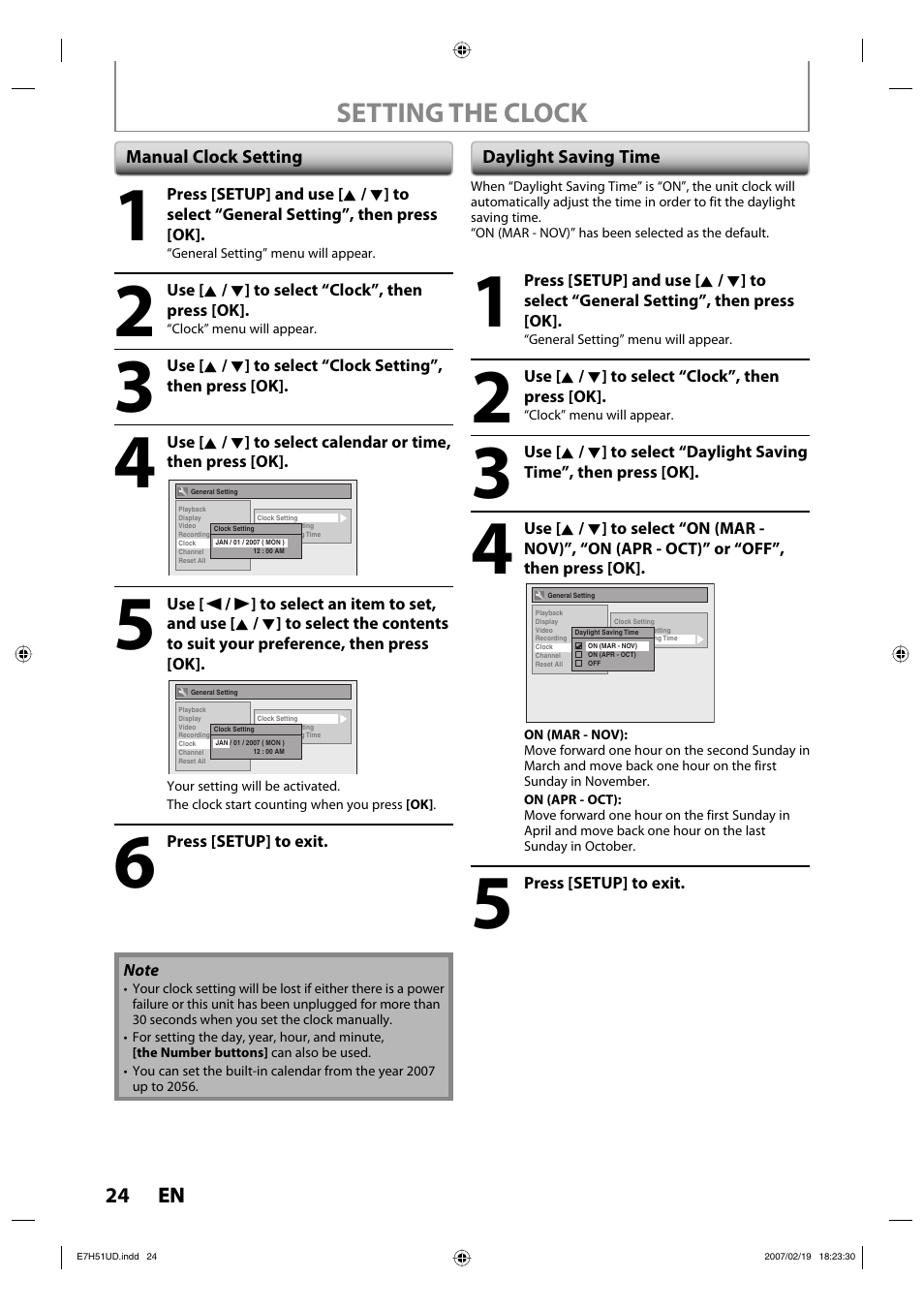 Setting the clock | FUNAI ZC350MS8 User Manual | Page 24 / 102