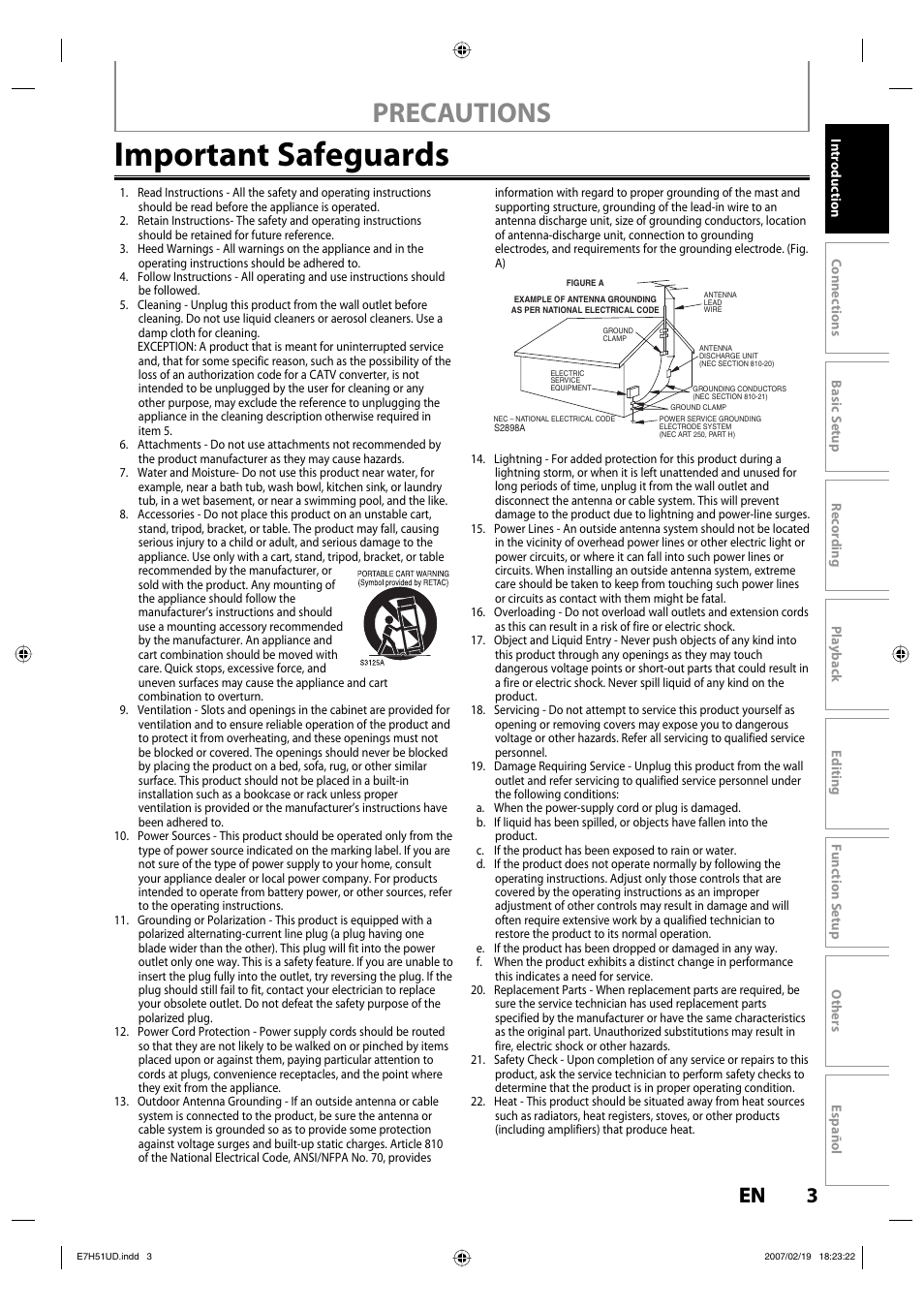 Important safeguards, Precautions, 3en 3 en | FUNAI ZC350MS8 User Manual | Page 3 / 102
