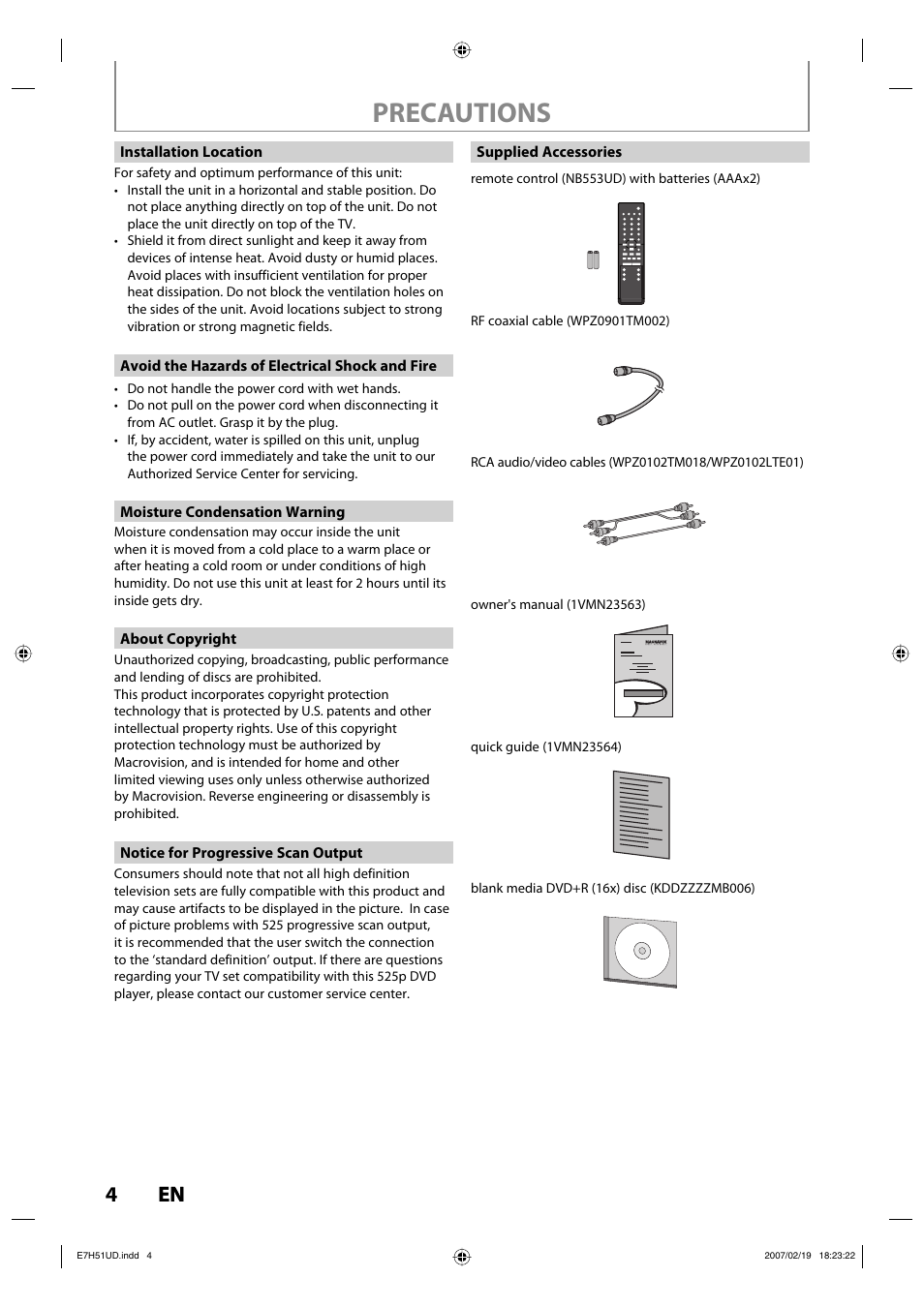 Precautions, 4en 4 en | FUNAI ZC350MS8 User Manual | Page 4 / 102