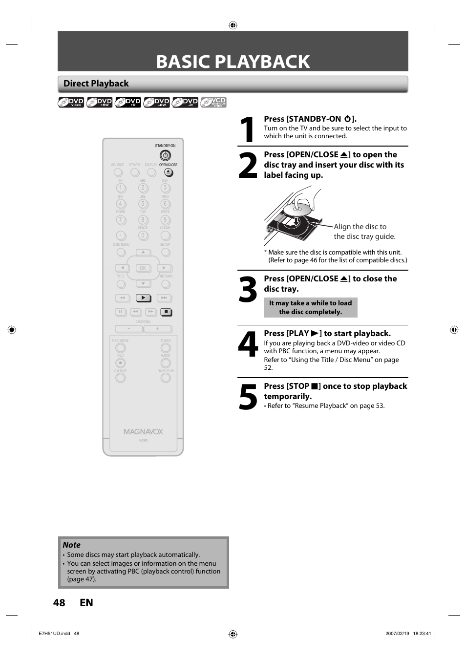 Basic playback, 48 en 48 en, Direct playback | FUNAI ZC350MS8 User Manual | Page 48 / 102