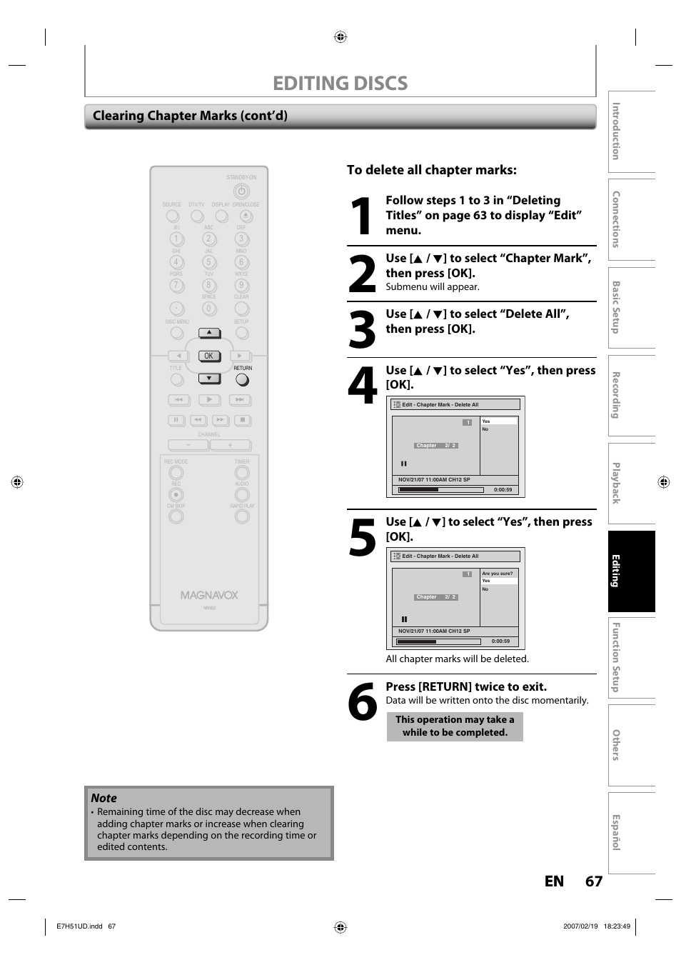Editing discs, 67 en 67 en | FUNAI ZC350MS8 User Manual | Page 67 / 102