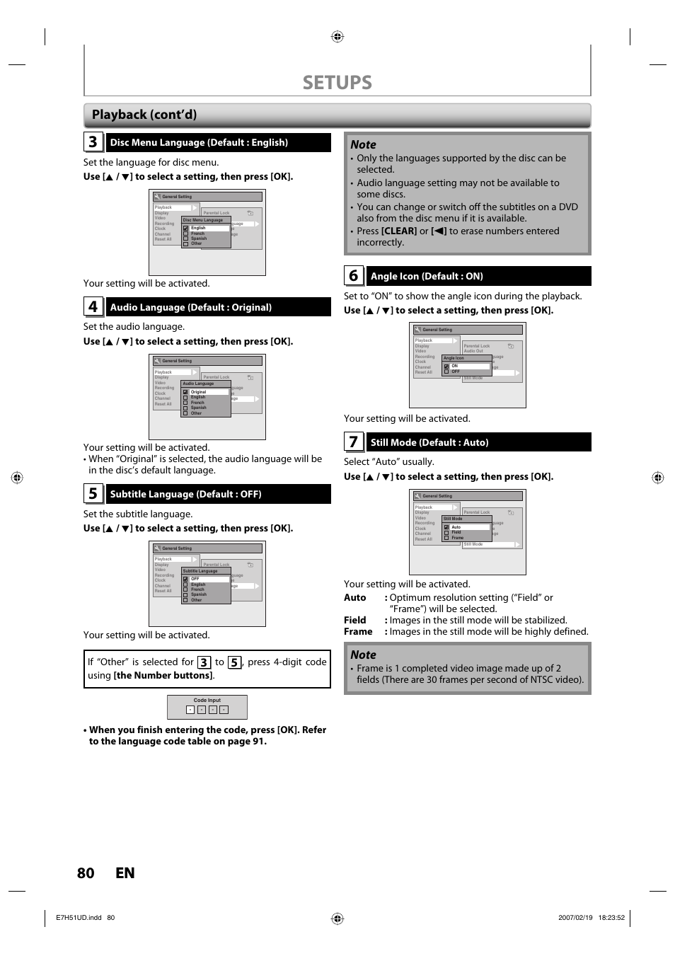 Setups, 80 en 80 en, Playback (cont’d) | FUNAI ZC350MS8 User Manual | Page 80 / 102