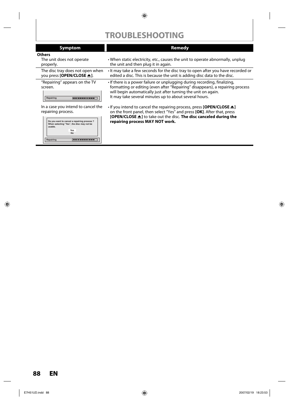 Troubleshooting, 88 en 88 en | FUNAI ZC350MS8 User Manual | Page 88 / 102