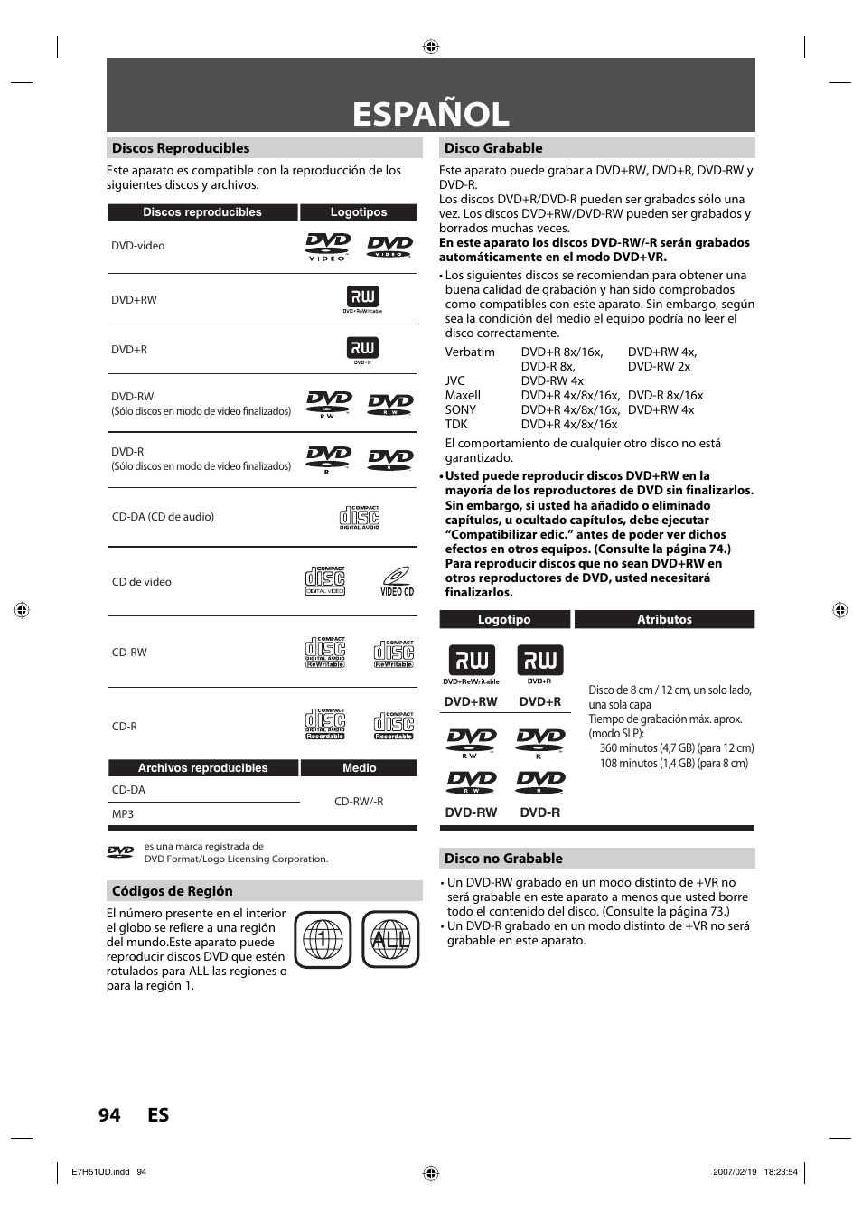 Español, 94 es | FUNAI ZC350MS8 User Manual | Page 94 / 102
