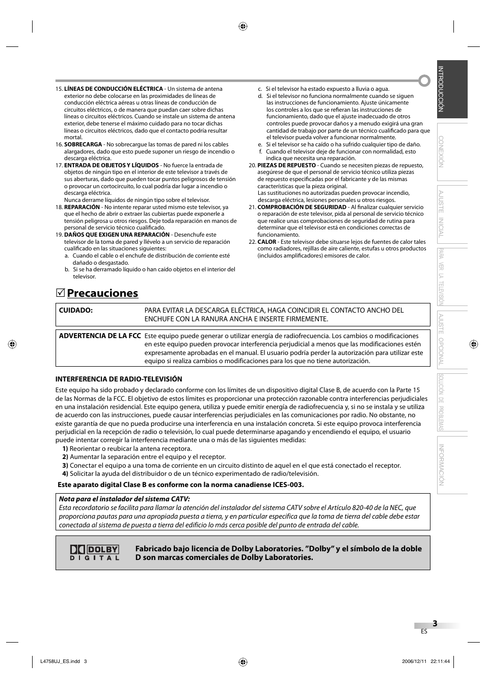 Precauciones | FUNAI CR270TT8 User Manual | Page 31 / 56