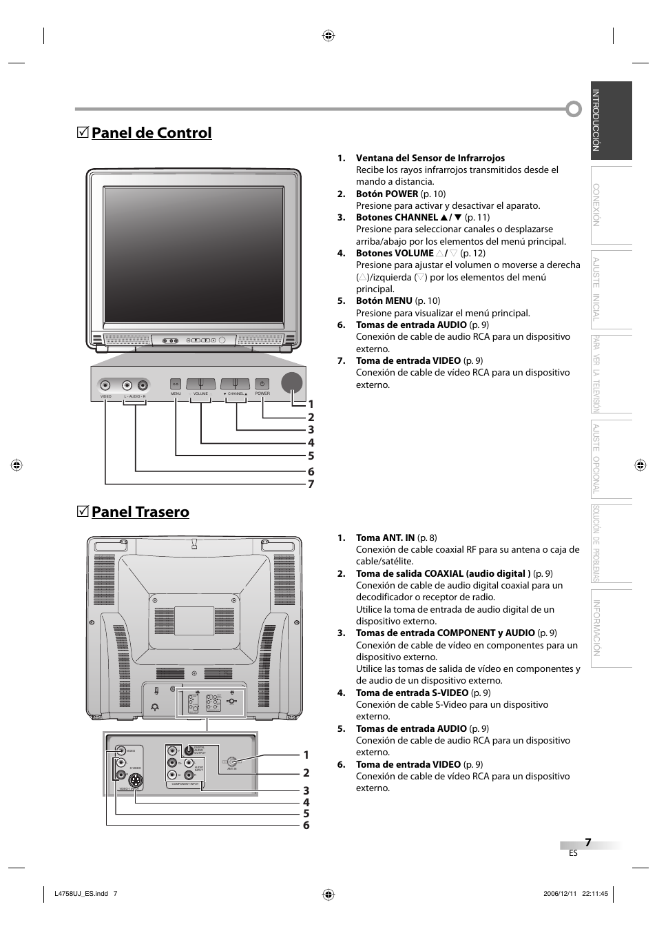 Panel de control 5 panel trasero 5 | FUNAI CR270TT8 User Manual | Page 35 / 56