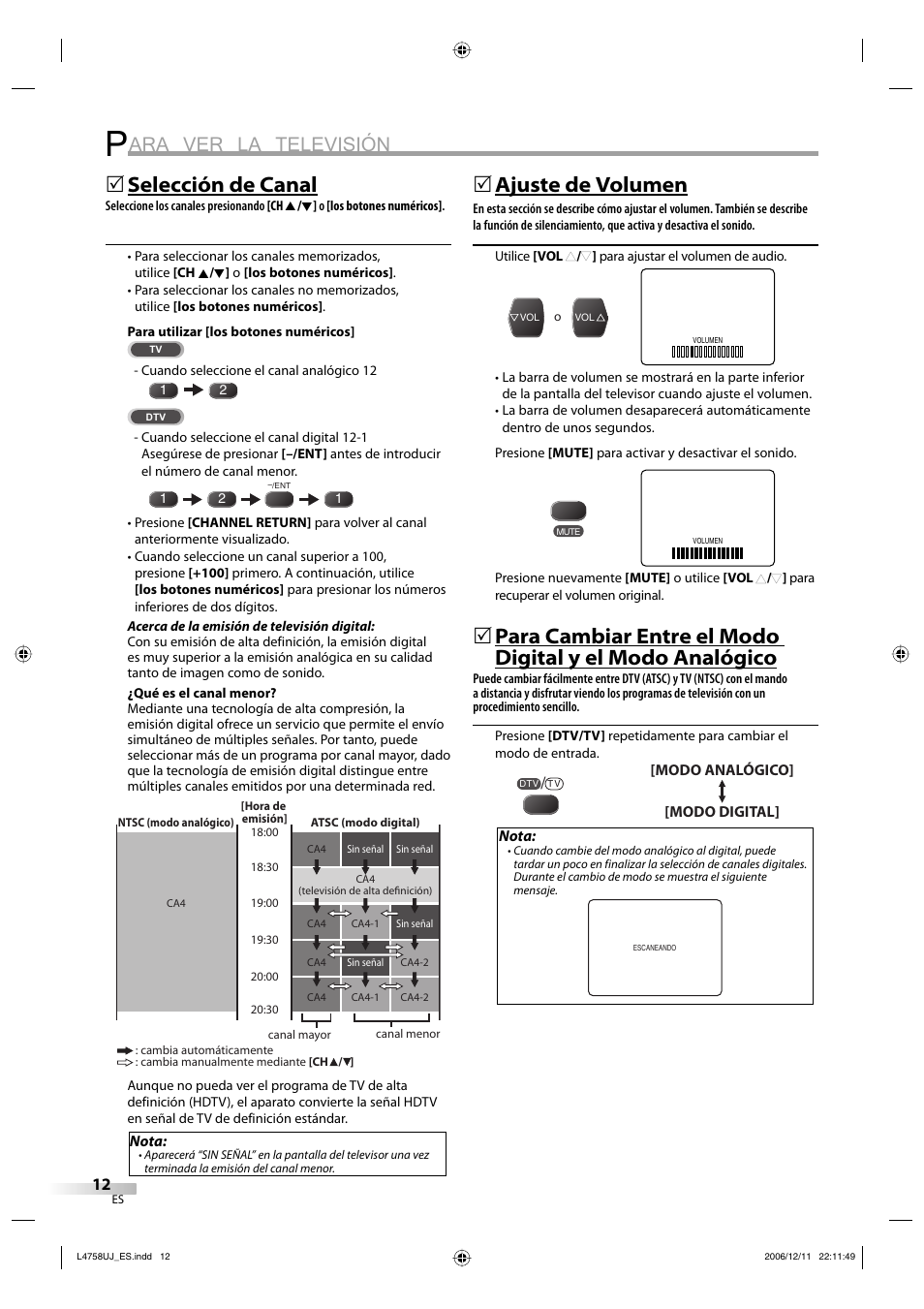 Ara ver la televisión, Selección de canal, 5ajuste de volumen | FUNAI CR270TT8 User Manual | Page 40 / 56