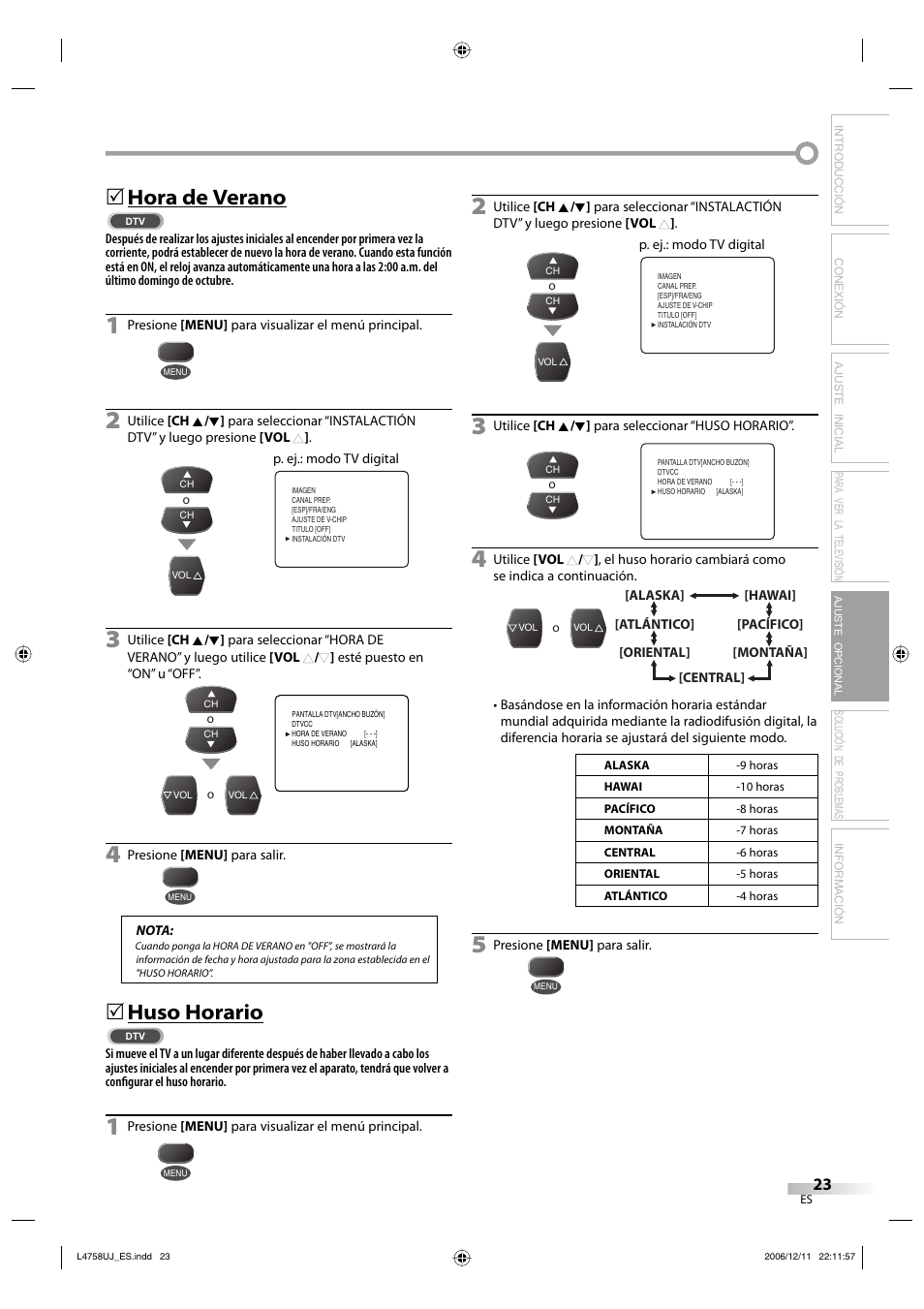 Hora de verano, Huso horario, Solución de problemas información | FUNAI CR270TT8 User Manual | Page 51 / 56