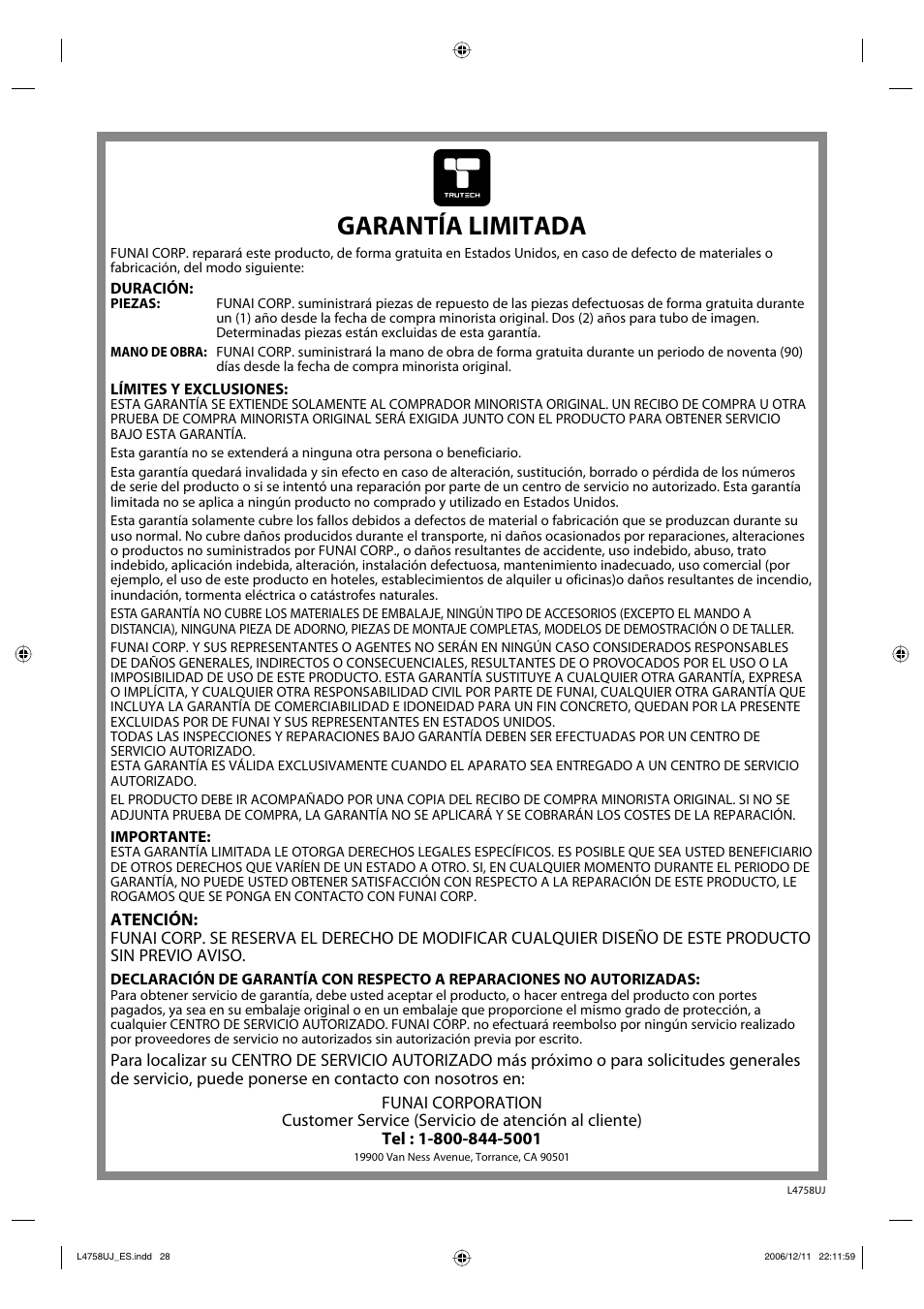 Garantía limitada | FUNAI CR270TT8 User Manual | Page 56 / 56