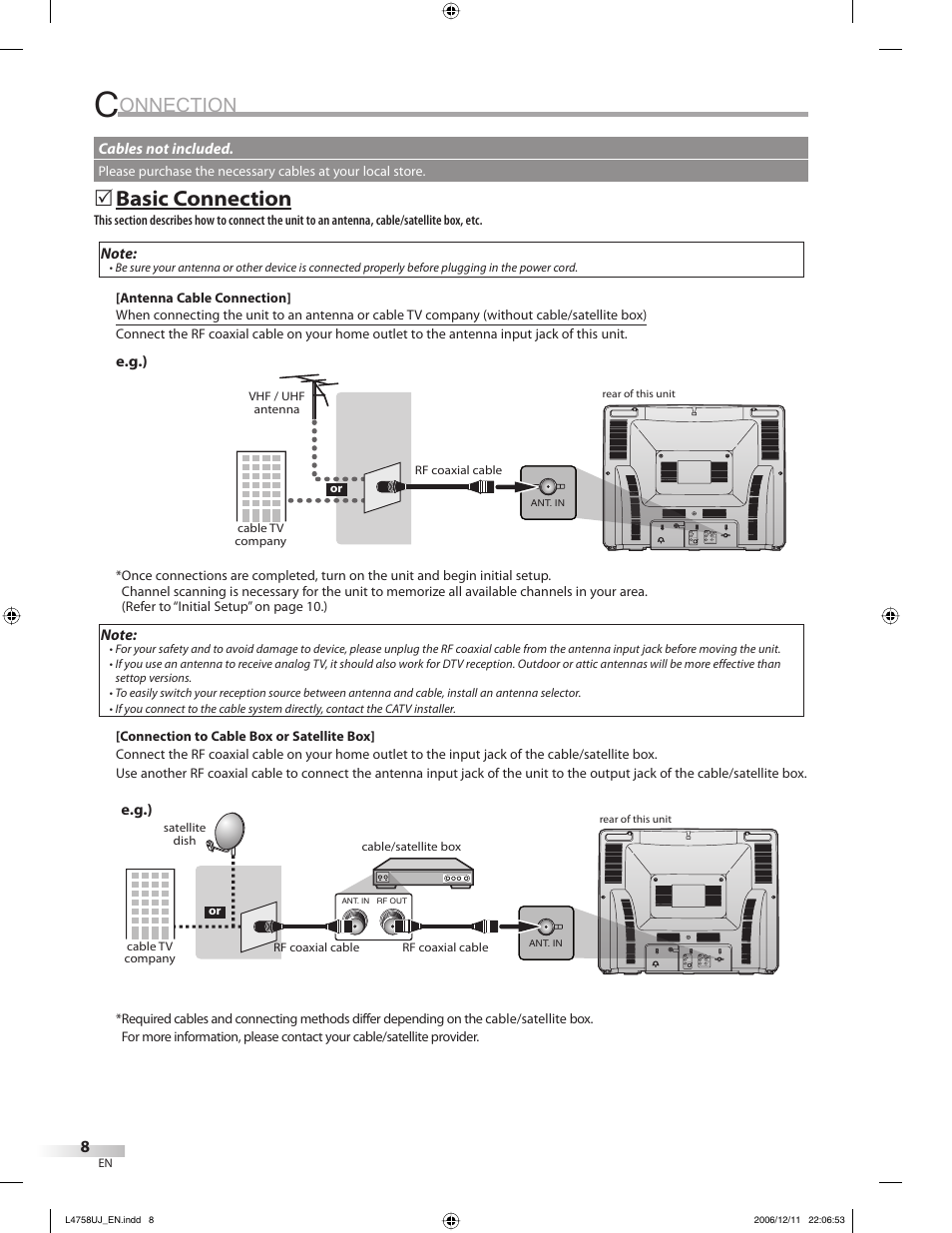 Onnection, Basic connection | FUNAI CR270TT8 User Manual | Page 8 / 56