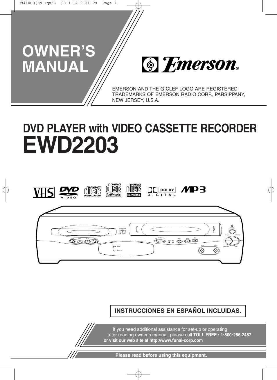 FUNAI Emerson EWD2203 User Manual | 44 pages