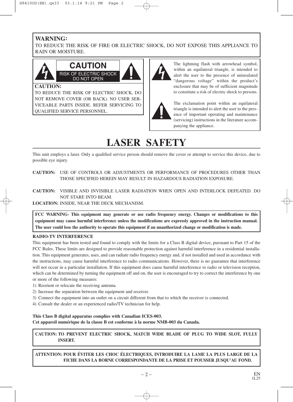 Laser safety, Caution, Warning | FUNAI Emerson EWD2203 User Manual | Page 2 / 44