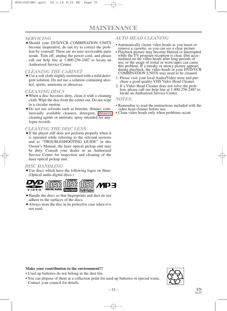 Maintenance | FUNAI Emerson EWD2203 User Manual | Page 33 / 44