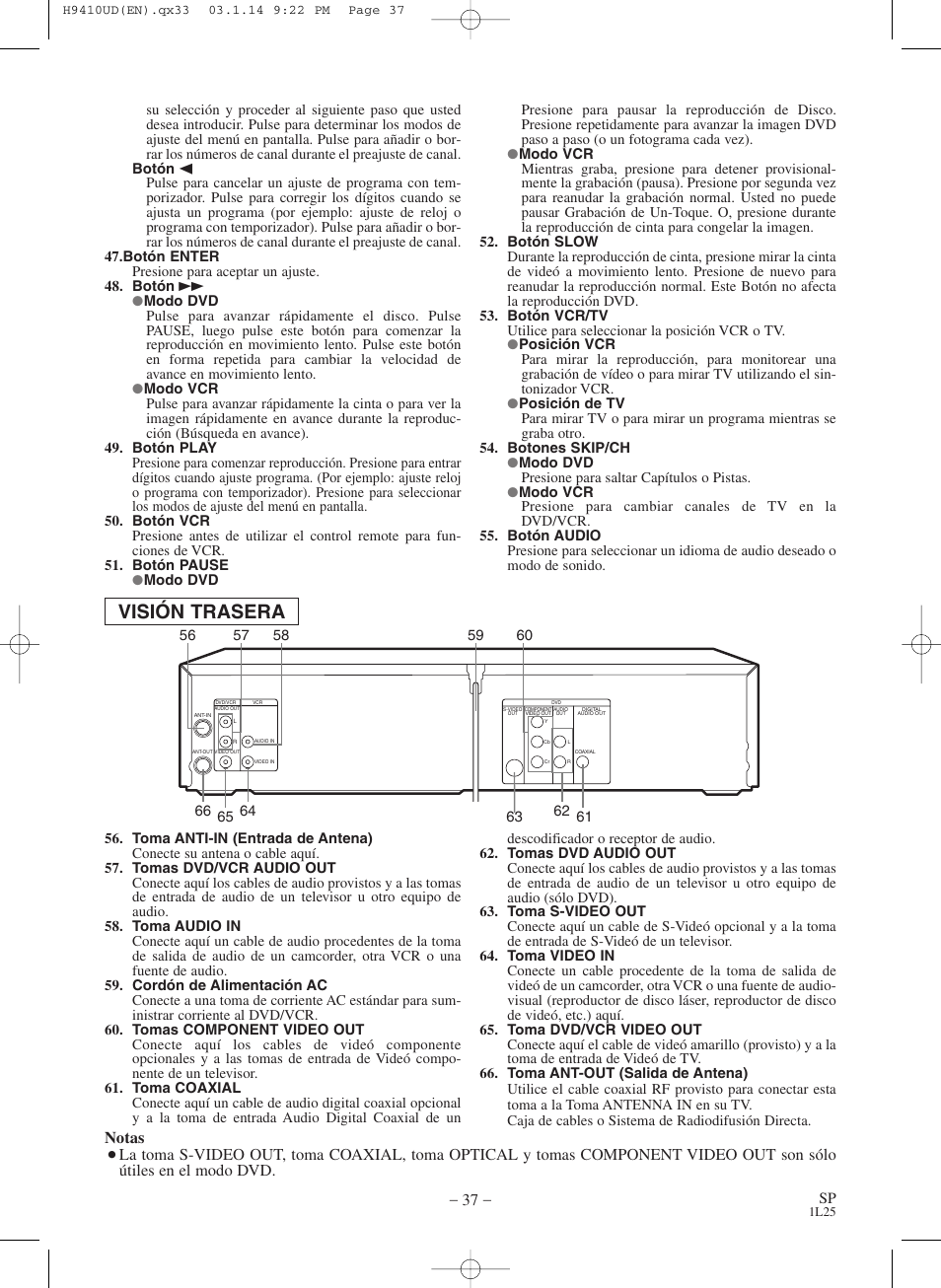 Visión trasera, Notas | FUNAI Emerson EWD2203 User Manual | Page 37 / 44