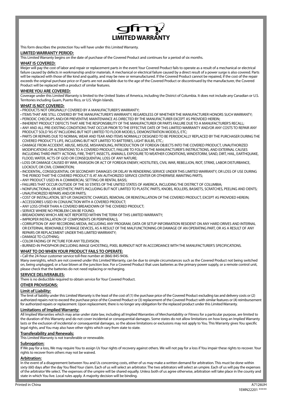 Limited warranty | FUNAI V07LCD15 User Manual | Page 28 / 28