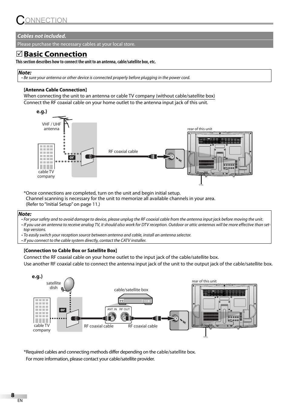 Onnection, Basic connection | FUNAI V07LCD15 User Manual | Page 8 / 28