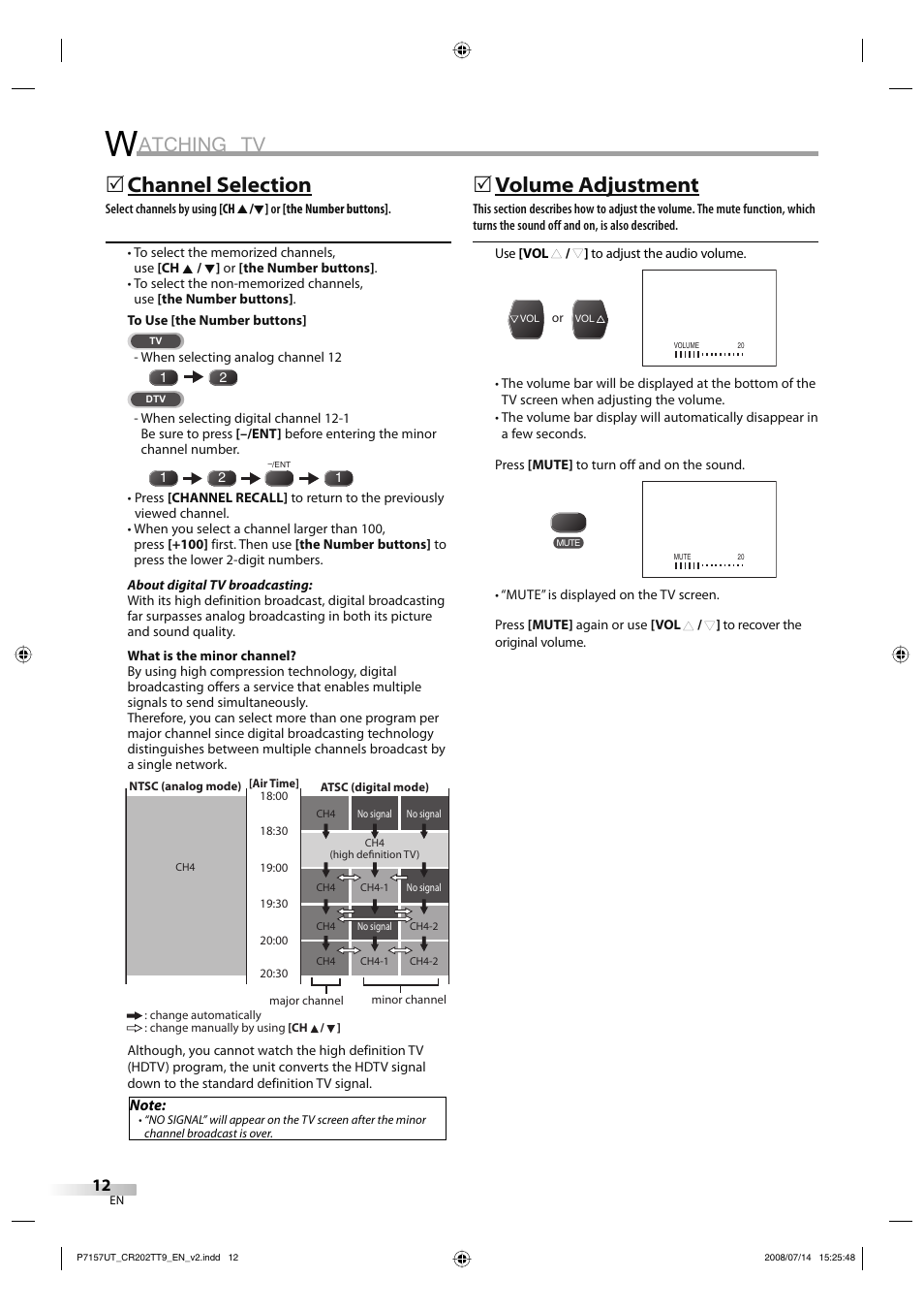 Atching tv, Channel selection, 5volume adjustment | FUNAI CR202TT9 User Manual | Page 12 / 80