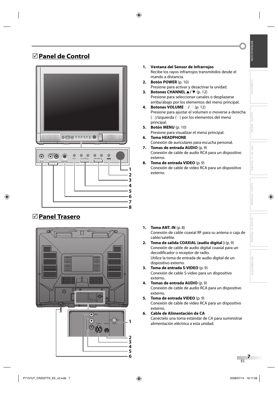 Panel de control 5 panel trasero 5 | FUNAI CR202TT9 User Manual | Page 33 / 80