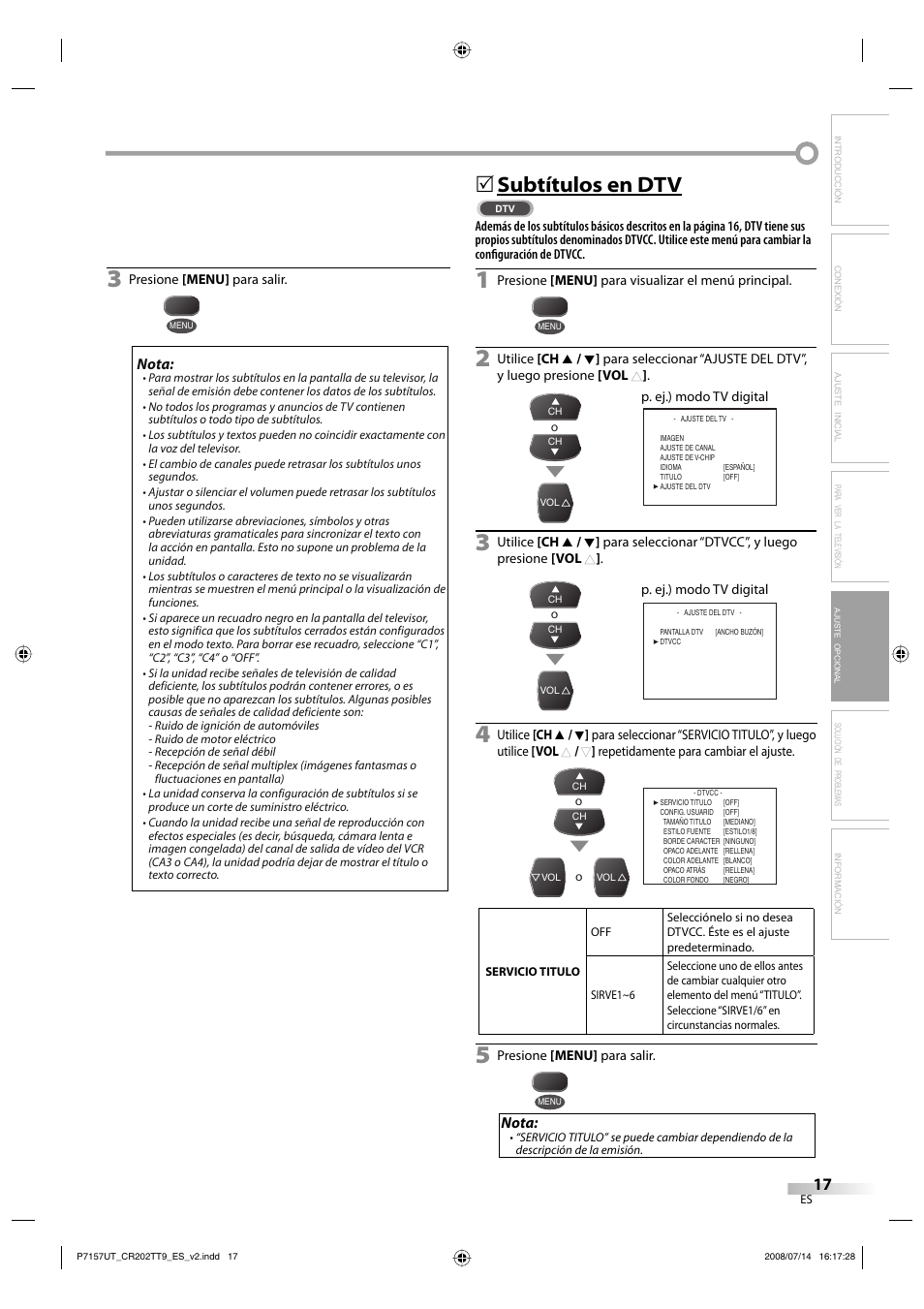 Subtítulos en dtv | FUNAI CR202TT9 User Manual | Page 43 / 80