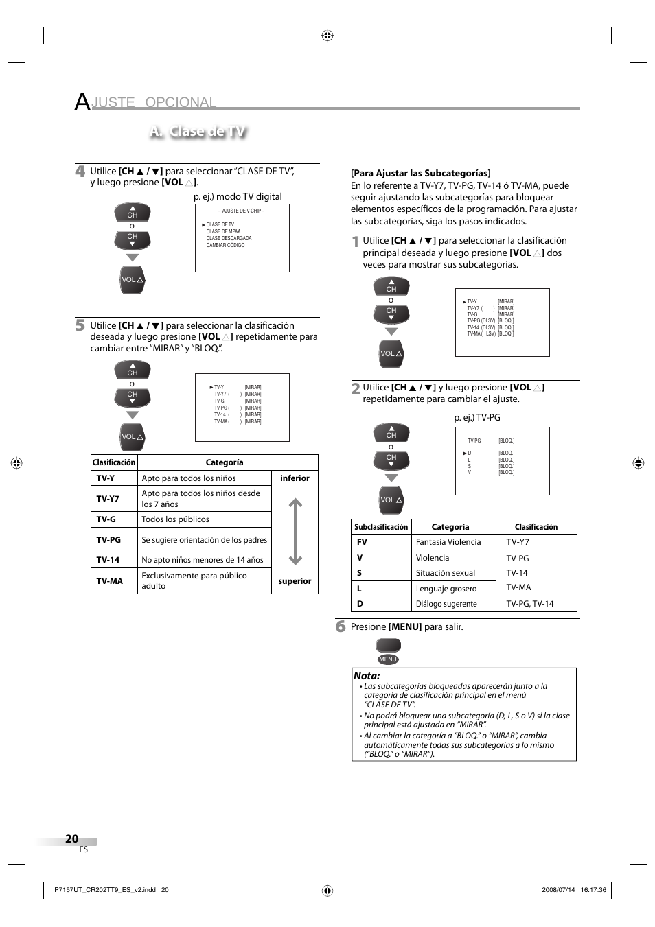Juste opcional, A. clase de tv | FUNAI CR202TT9 User Manual | Page 46 / 80