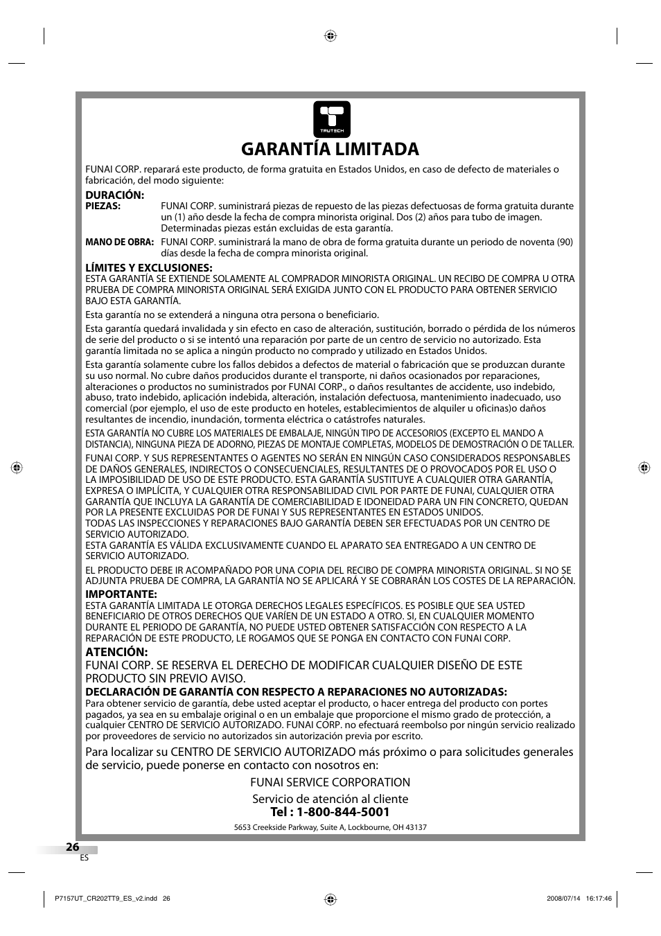 Garantía limitada | FUNAI CR202TT9 User Manual | Page 52 / 80