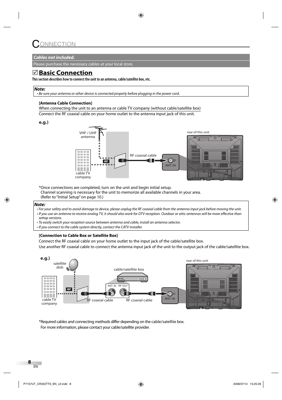Onnection, Basic connection | FUNAI CR202TT9 User Manual | Page 8 / 80