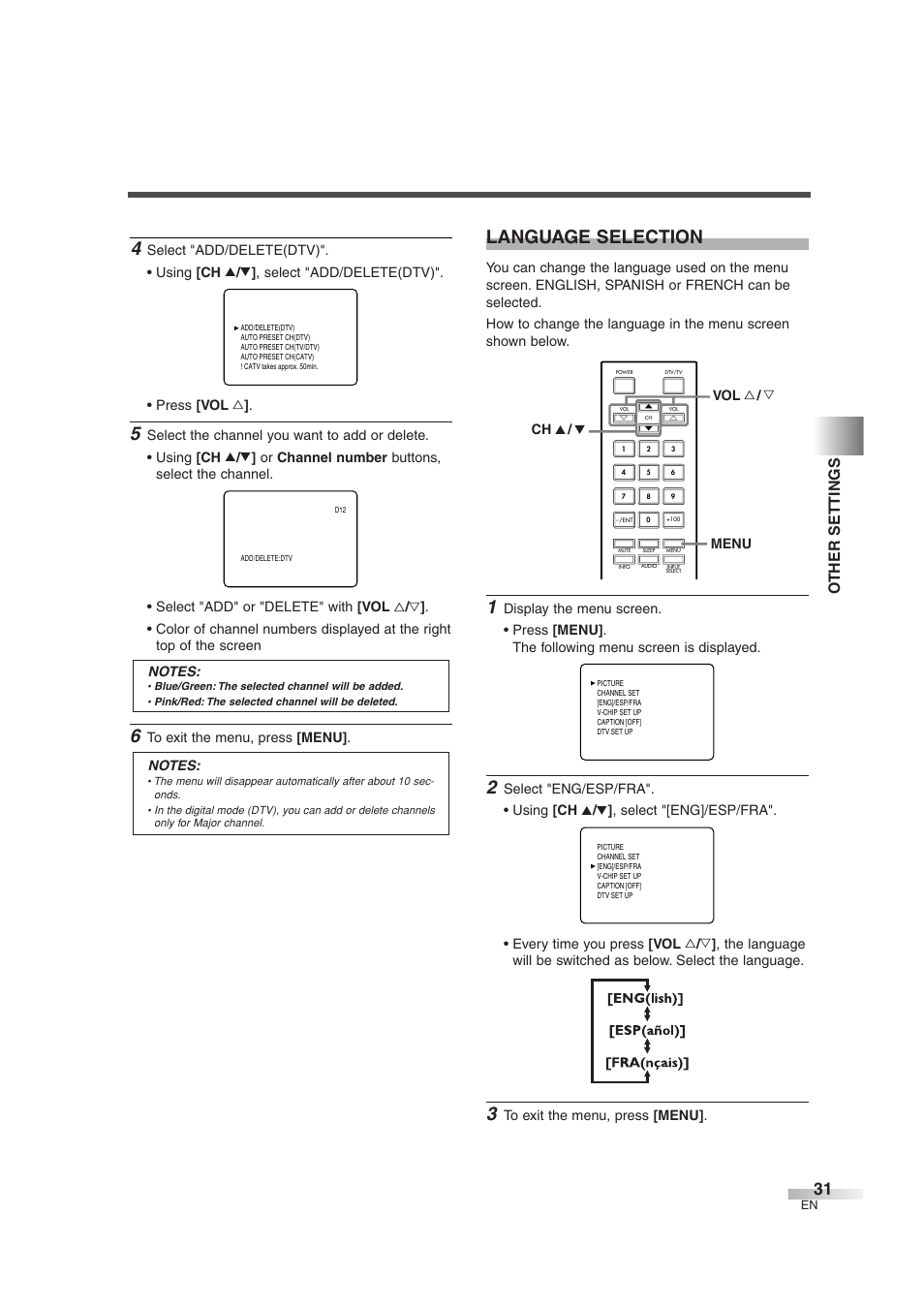 Language selection, Other settings | FUNAI IWF2706 User Manual | Page 31 / 76