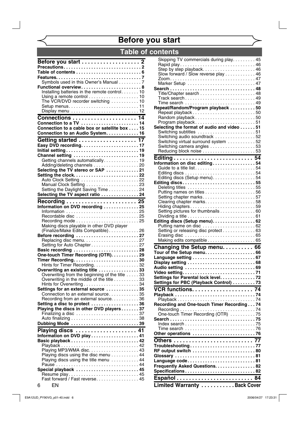 FUNAI PY90VG User Manual | Page 6 / 90