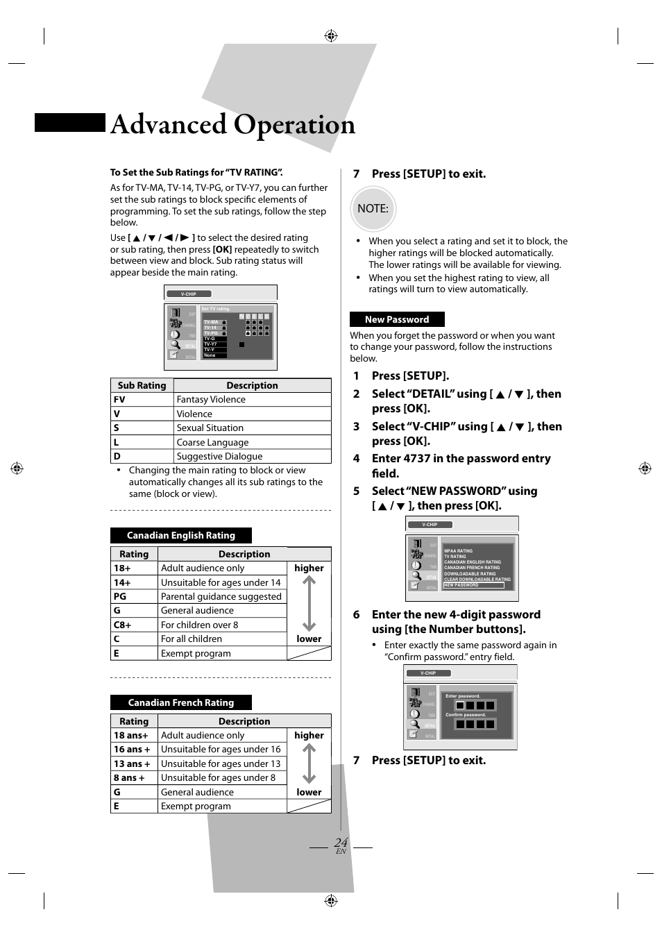Advanced operation operation, 7 press [setup] to exit | FUNAI TB110MW9 User Manual | Page 24 / 32