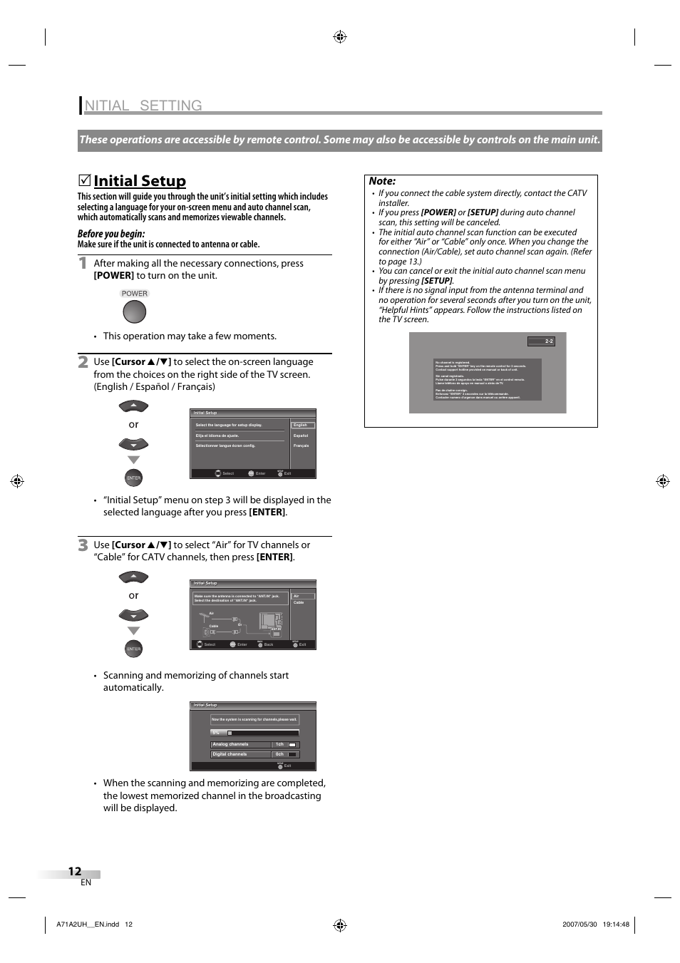 Nitial setting, Initial setup, Before you begin | FUNAI V07LCD26 User Manual | Page 12 / 36