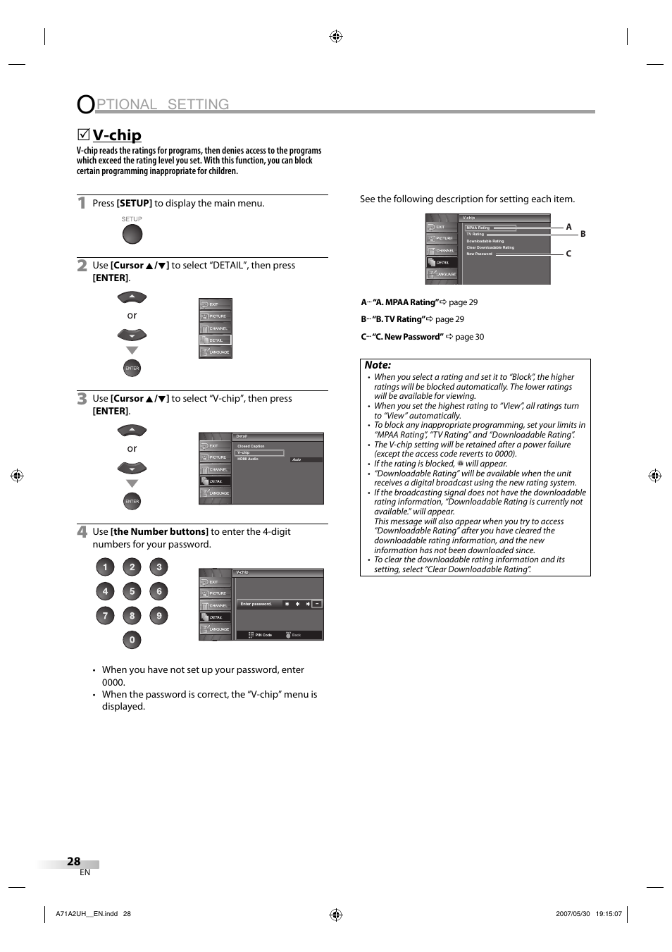 Ptional setting, V-chip | FUNAI V07LCD26 User Manual | Page 28 / 36