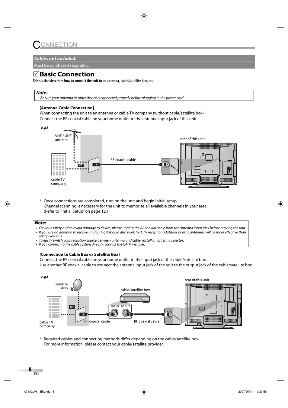 Onnection, Basic connection | FUNAI V07LCD26 User Manual | Page 8 / 36