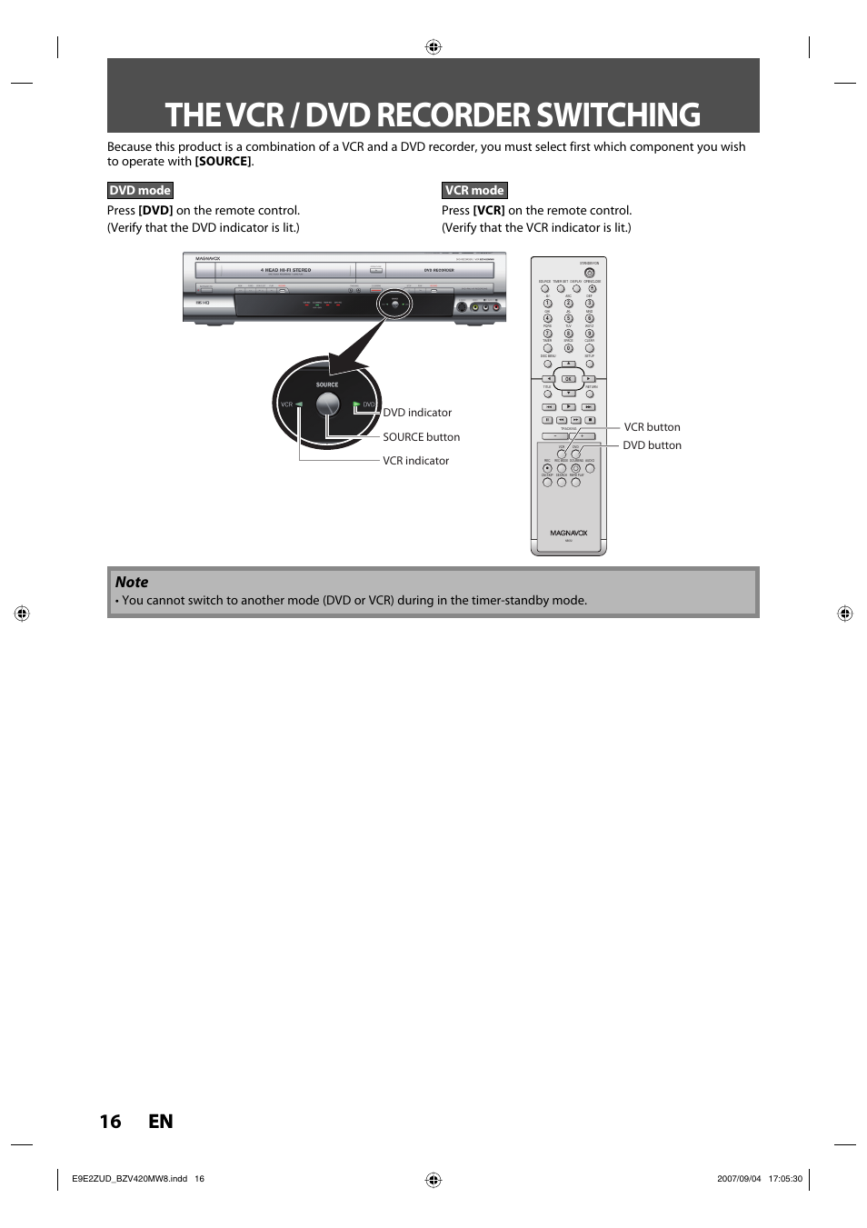 The vcr / dvd recorder switching, 16 en 16 en | FUNAI BZV420MW8 User Manual | Page 18 / 94