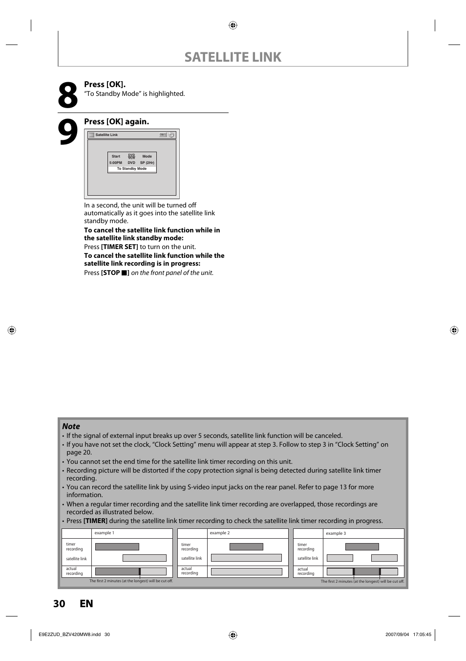 Satellite link, 30 en 30 en | FUNAI BZV420MW8 User Manual | Page 32 / 94