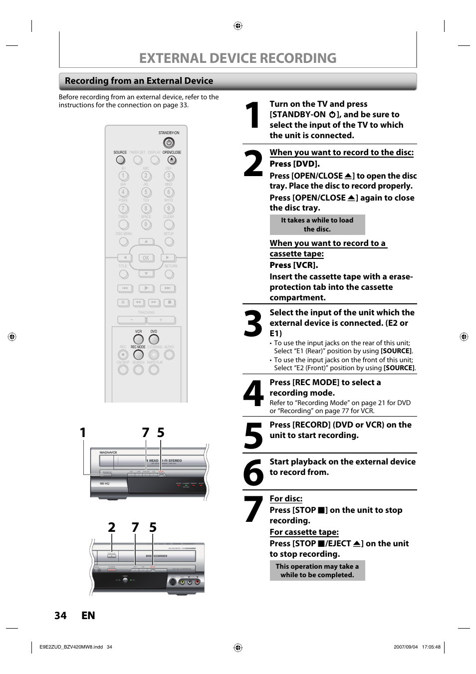 External device recording, 34 en 34 en | FUNAI BZV420MW8 User Manual | Page 36 / 94