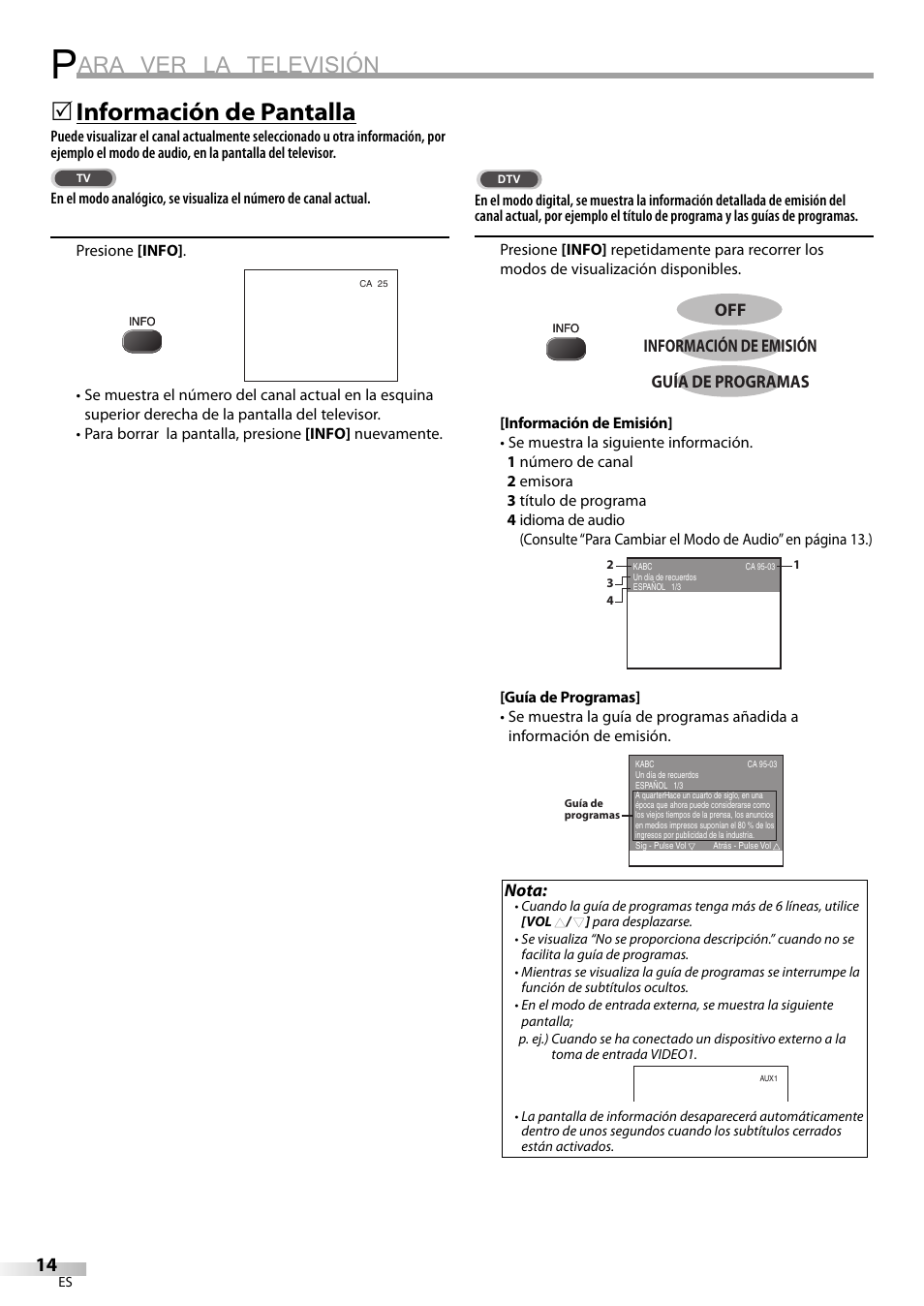 Ara ver la televisión, Información de pantalla | FUNAI CR320IL8 A User Manual | Page 40 / 52