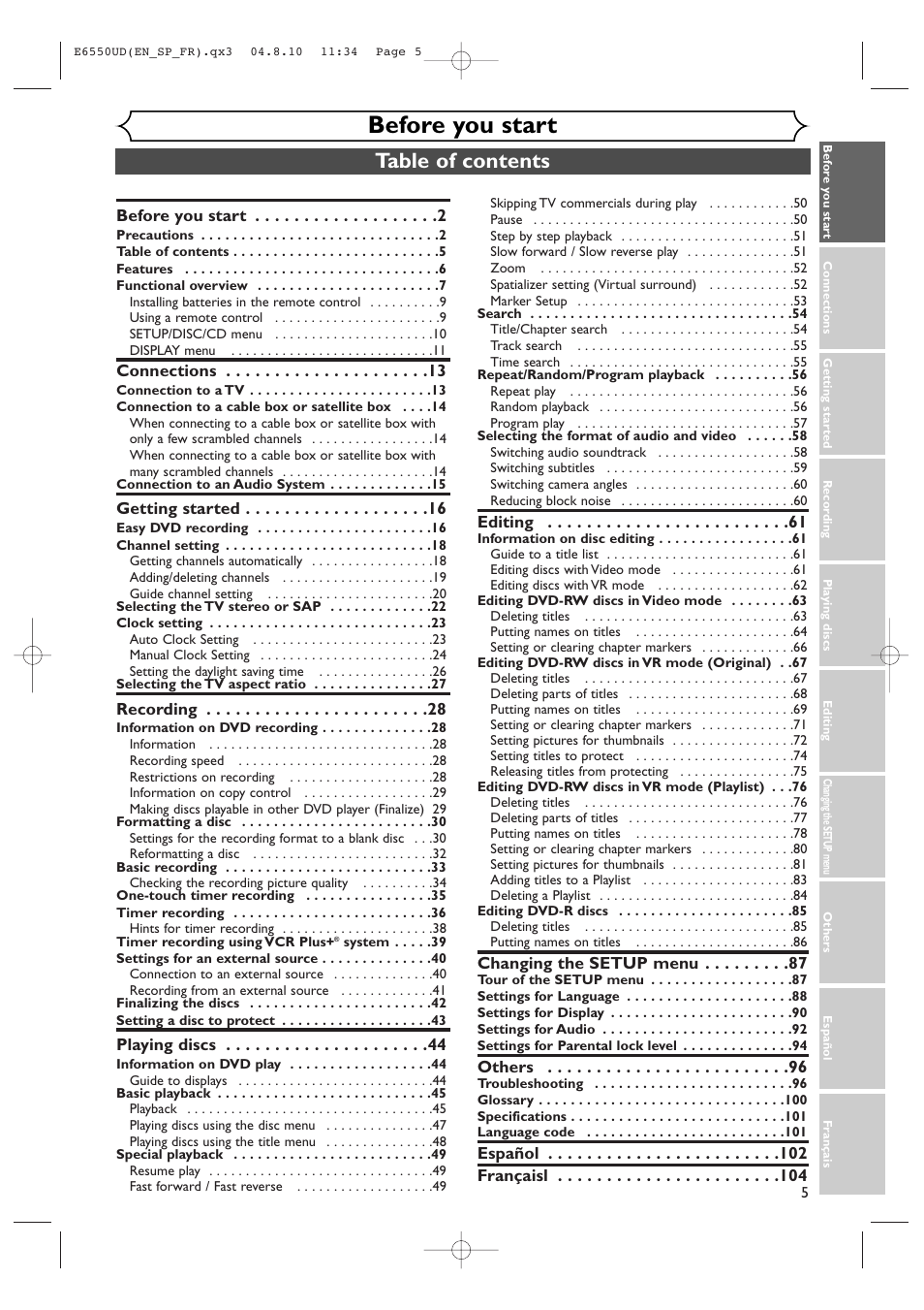 FUNAI FDR-90E User Manual | Page 5 / 108